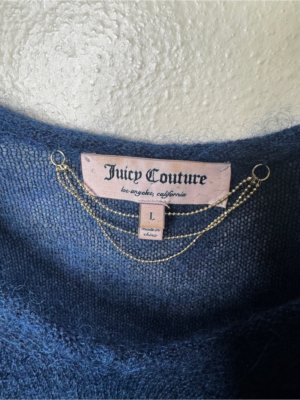 Juicy Couture Sweater Women’s Large Blue Short Sleeve Fuzzy Knit Y2K Top - Picture 2 of 6